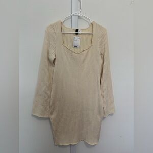 H&M Cream Ribbed Long Sleeve Dress